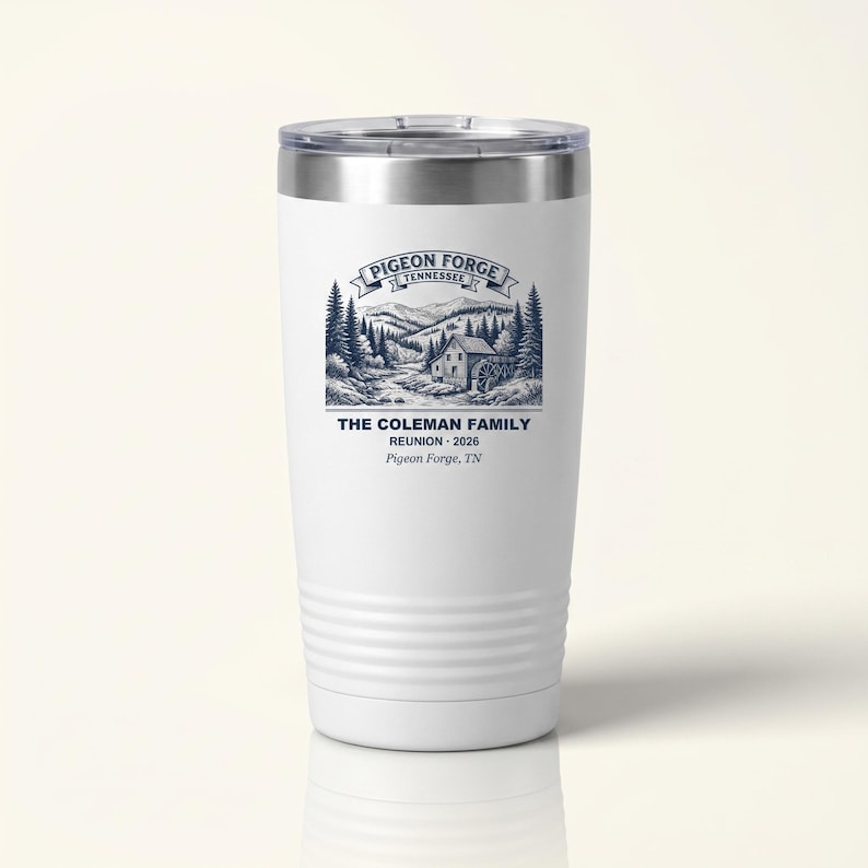 Personalized Pigeon Forge Family Reunion Tumbler, 2026 custom name travel mug, Smoky Mountains vacation drinkware, matching crew gift set image 1