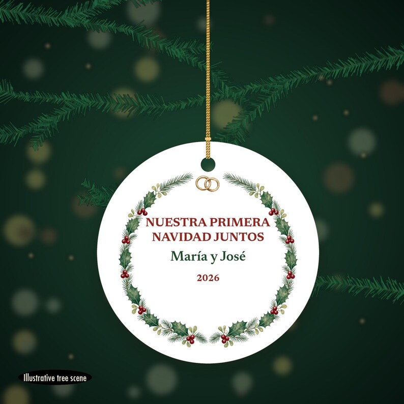 Nuestra Primera Navidad Juntos Ornament, Spanish Couple Names Ceramic Personalized 2026 afbeelding 6