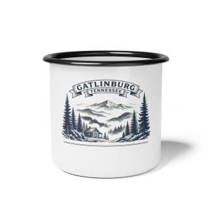 Personalized Gatlinburg Family Reunion Enamel Mug, Custom 2026 Name Mug for Smoky Mountains Trip, Matching Cabin Vacation Cup, Reunion Gift image 1