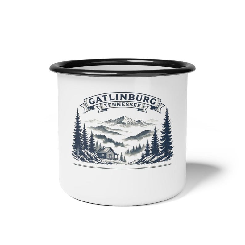 Personalized Gatlinburg Family Reunion Enamel Mug, Custom 2026 Name Mug for Smoky Mountains Trip, Matching Cabin Vacation Cup, Reunion Gift image 1
