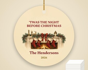 Twas the Night Before Christmas Ornament, Classic Stockings Family Name Ceramic