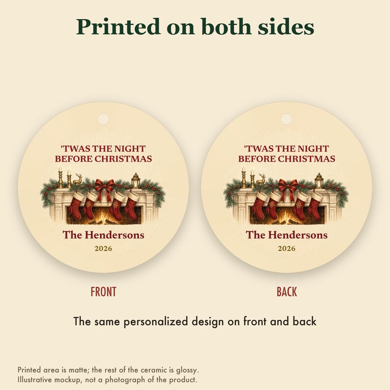 Twas the Night Before Christmas Ornament, Classic Stockings Family Name Ceramic immagine 8