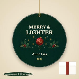 Merry and Lighter Christmas Ornament, Funny GLP-1 Christmas Gift, Custom Name Ceramic Keepsake 2026 Bild 1