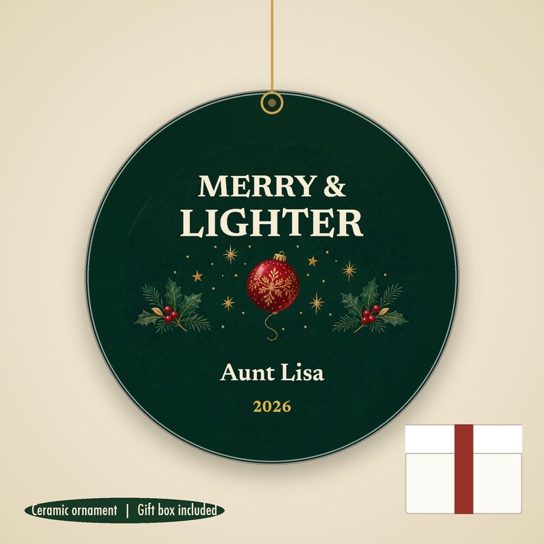 Merry and Lighter Christmas Ornament, Funny GLP-1 Christmas Gift, Custom Name Ceramic Keepsake 2026 Bild 1