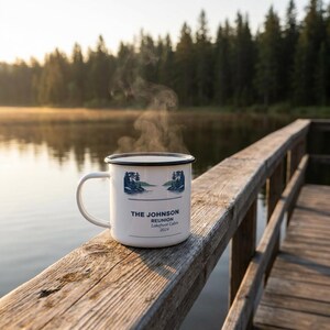 Personalisierte Familientreffen Emaille Tasse, Haus am See 2026 Camp Cup, Benutzerdefinierte Urlaubsandenken Bild 5