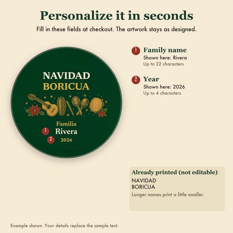 Navidad Boricua Ornament Personalized, Puerto Rican Family Name Ceramic 2026 Bild 3