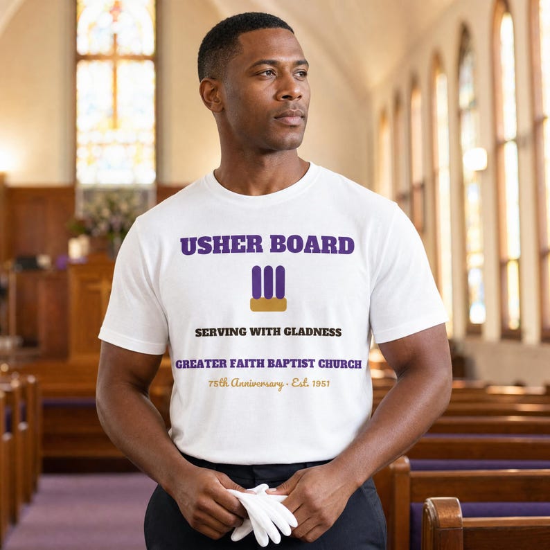 Camiseta asequible para ujieres, personalizada con el nombre y el año de la iglesia, camiseta para el equipo ministerial. imagen 1