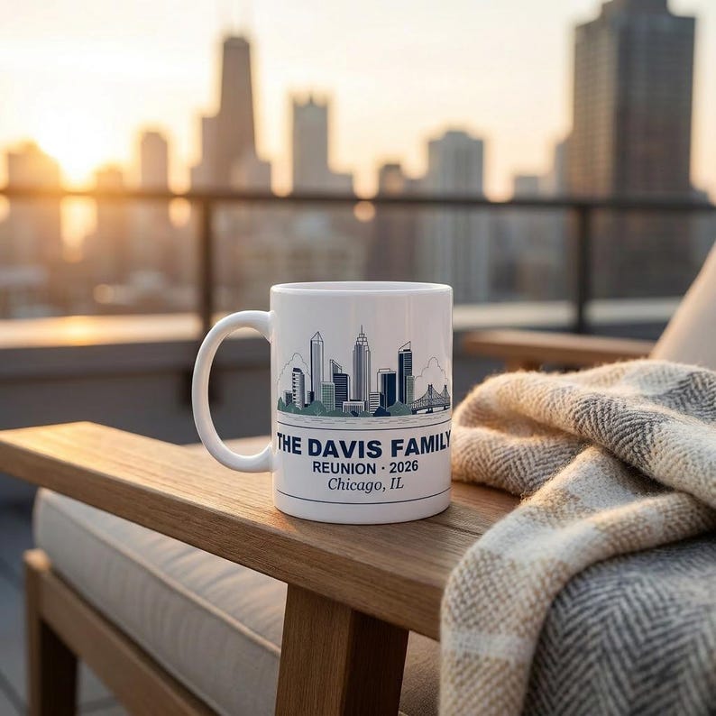 Gepersonaliseerde mok familiereünie, aangepaste koffiekop skyline stad, aandenken 2026 afbeelding 9