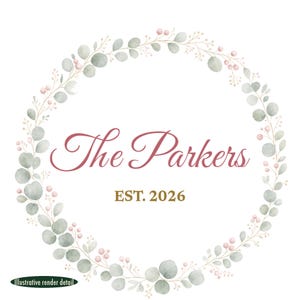 Pastel Wreath Family Name Ornament, Dainty Cursive Personalized Ceramic Keepsake image 4