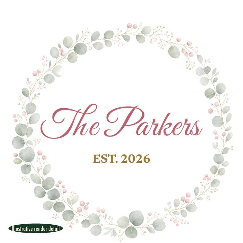 Pastel Wreath Family Name Ornament, Dainty Cursive Personalized Ceramic Keepsake image 4