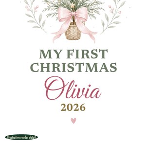 My First Christmas Ornament Pastel, Dainty Tree Cursive Baby Name Ceramic 2026 afbeelding 4