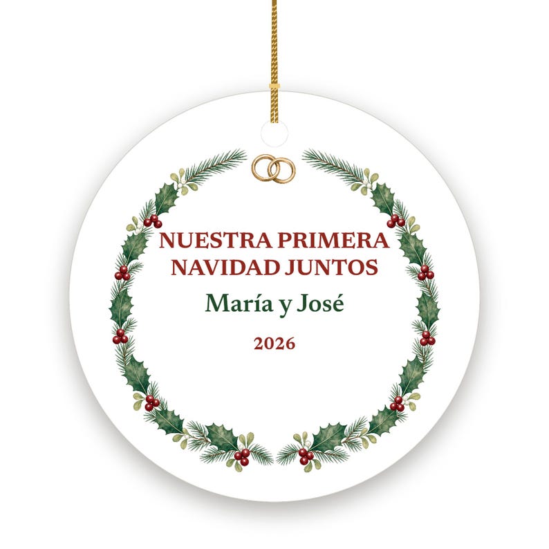 Nuestra Primera Navidad Juntos Ornament, Spanish Couple Names Ceramic Personalized 2026 afbeelding 2