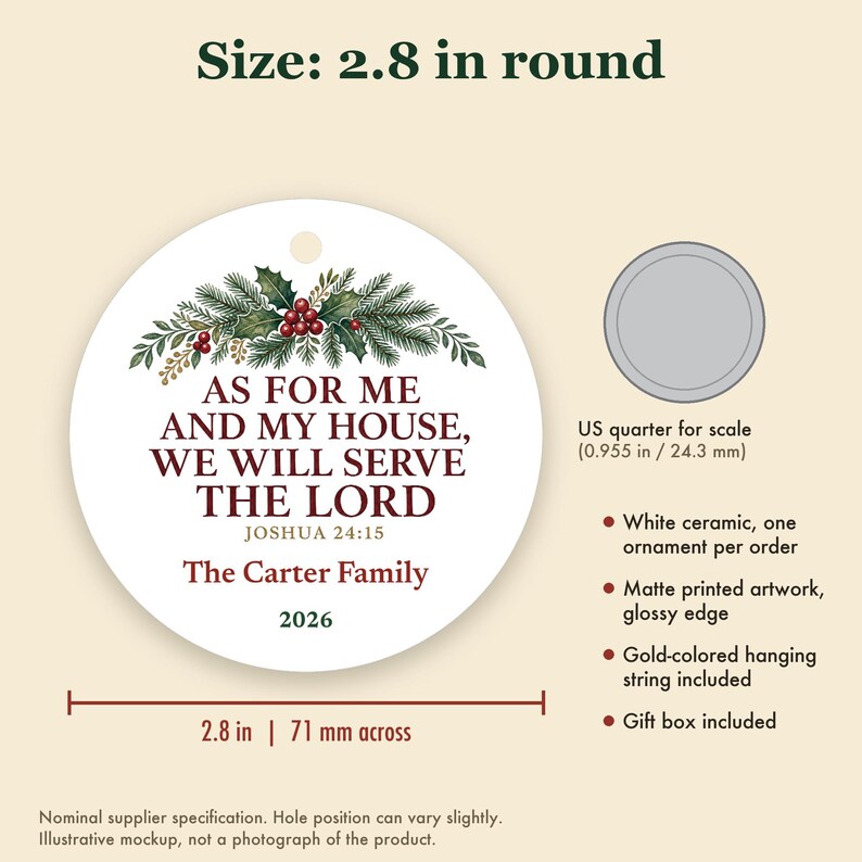 Christian Family Christmas Ornament, As For Me and My House Scripture, Personalized Name Bild 5