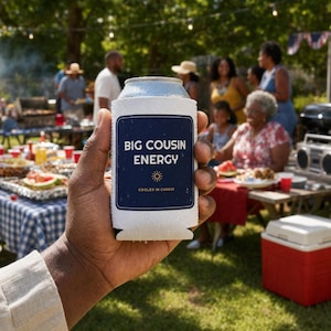 Big Cousin Energy Can Cooler for Family Reunion, Custom Cousin Gift Koozie, Funny Reunion Drink Sleeve, Beer Can Holder, 2024 Reunion Favor image 1