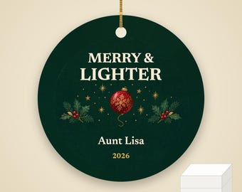 Merry and Lighter Christmas Ornament, Funny GLP-1 Christmas Gift, Custom Name Ceramic Keepsake 2026