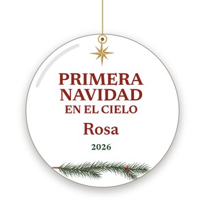Primera Navidad en el Cielo Ornament, Spanish Memorial Remembrance Ceramic Personalized imagem 2