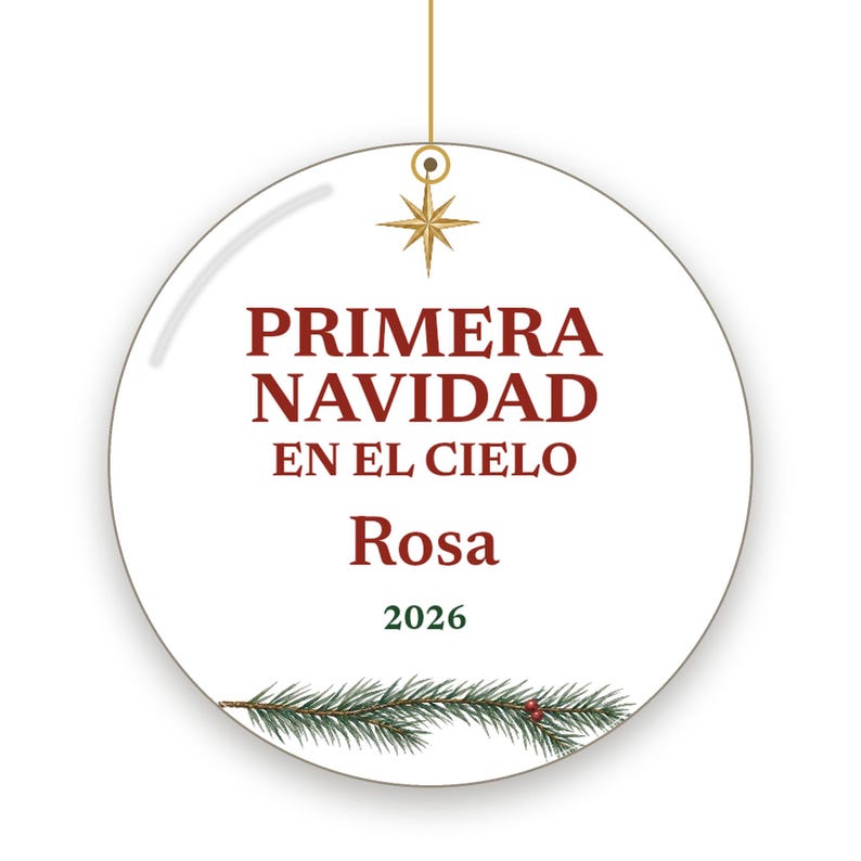 Primera Navidad en el Cielo Ornament, Spanish Memorial Remembrance Ceramic Personalized imagem 2