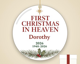 First Christmas in Heaven Ornament Personalized, Memorial Remembrance Ceramic Keepsake