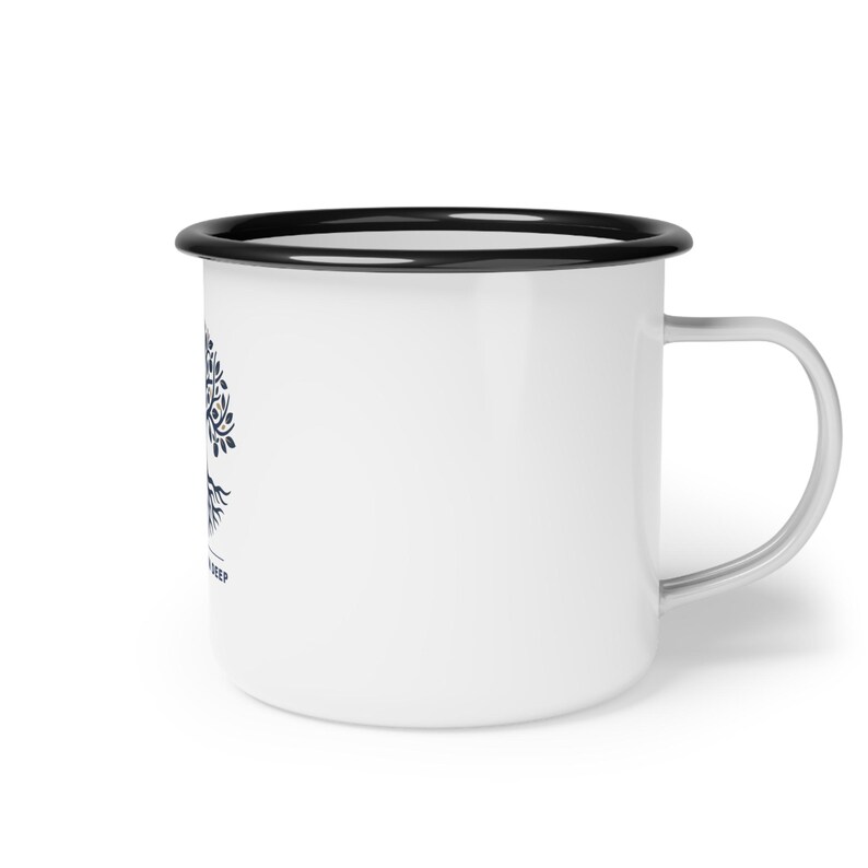 Taza personalizada para reunión familiar, taza de café esmaltada con el lema "Raíces profundas", regalo personalizado para la reunión familiar de 2026, recuerdo de la reunión familiar, taza para acampar. imagen 4