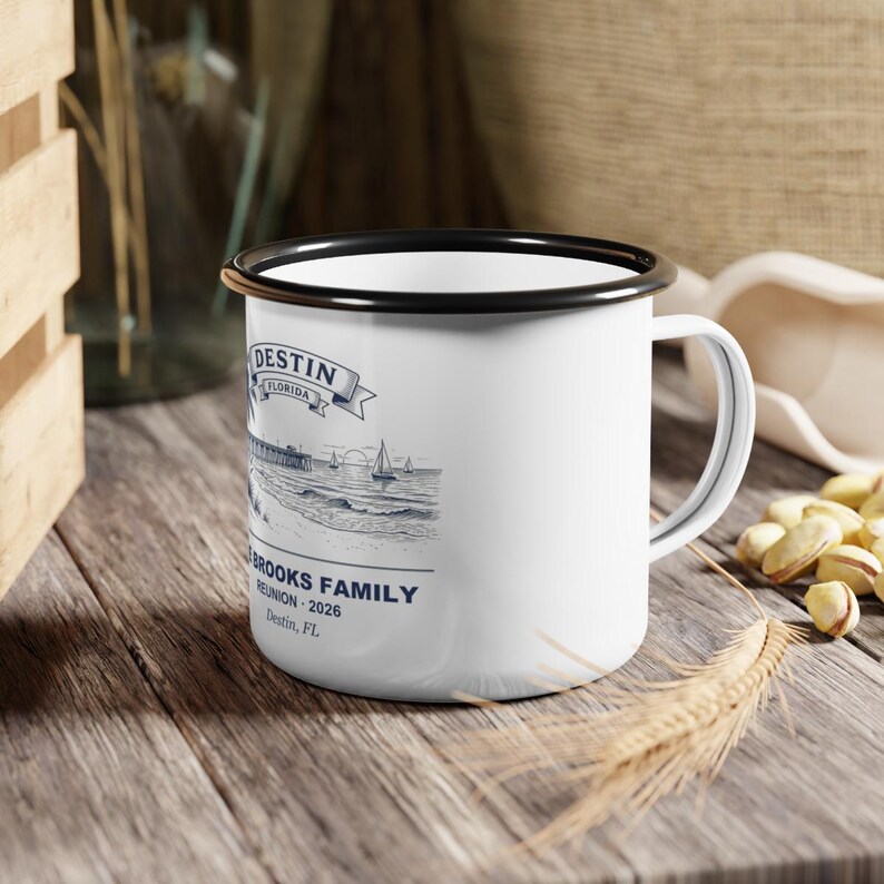 Personalized Family Reunion Enamel Mug, 2026 Destin Gulf Coast Beach Trip Gift, Custom Name Beach Reunion Mug, Family Matching Enamel Cup image 4