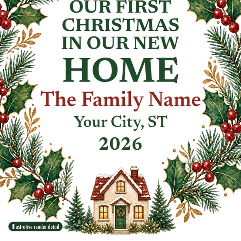 First Christmas in Our New Home Ornament 2026, Personalized Family Name and City Ceramic Keepsake, Housewarming Gift image 4