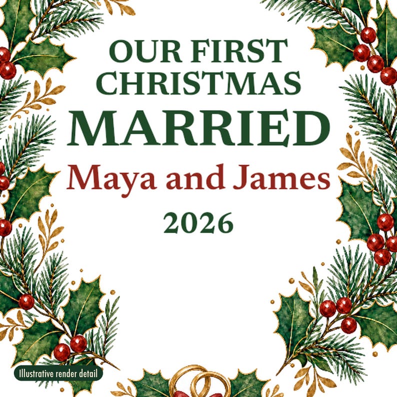 Adorno navideño "Primera Navidad de casados ​​2026", recuerdo de cerámica personalizado con los nombres de la pareja, Sr. y Sra., regalo de boda para recién casados. imagen 4
