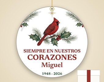 Siempre en Nuestros Corazones Ornament, Spanish Memorial Custom Name Ceramic Keepsake