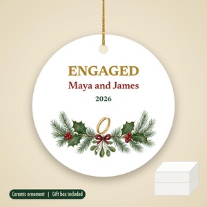 Engaged Christmas Ornament 2026, Personalized Couple Names Engagement Ceramic Keepsake, She Said Yes Gift immagine 1