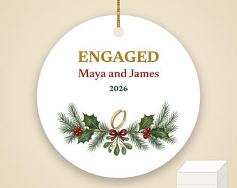 Engaged Christmas Ornament 2026, Personalized Couple Names Engagement Ceramic Keepsake, She Said Yes Gift