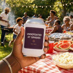 Undefeated At Spades Funny Koozie, Family Reunion Can Cooler, Funny Cookout Gift image 1