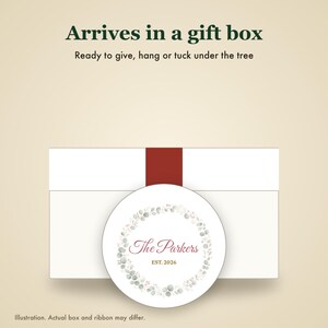 Pastel Wreath Family Name Ornament, Dainty Cursive Personalized Ceramic Keepsake image 7