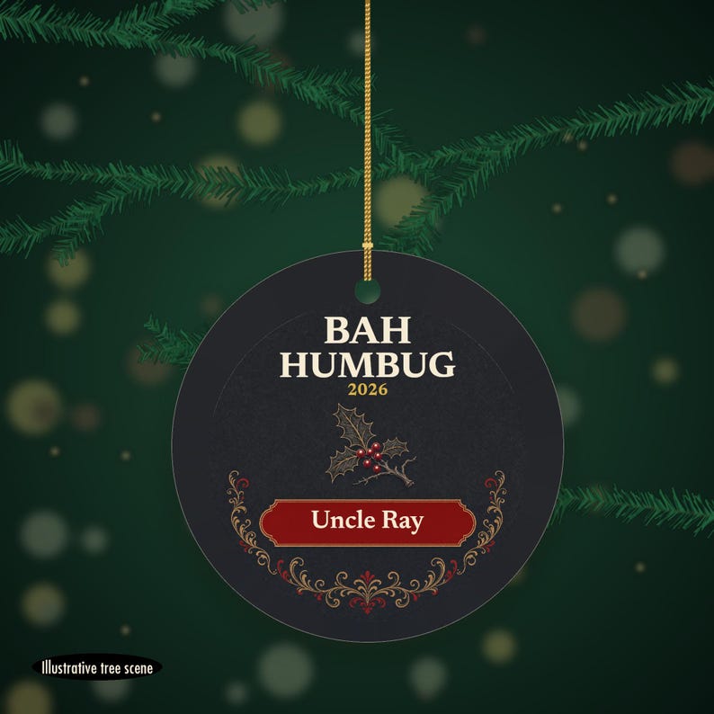 Bah Humbug Christmas Ornament, Funny Grumpy Custom Name Ceramic Keepsake 2026 image 6