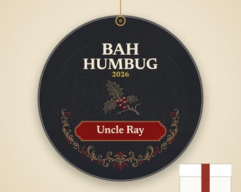 Bah Humbug Christmas Ornament, Funny Grumpy Custom Name Ceramic Keepsake 2026