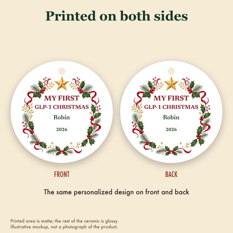 My First GLP-1 Christmas Ornament, Funny Milestone Gift, Custom Name Ceramic Keepsake 2026 image 8