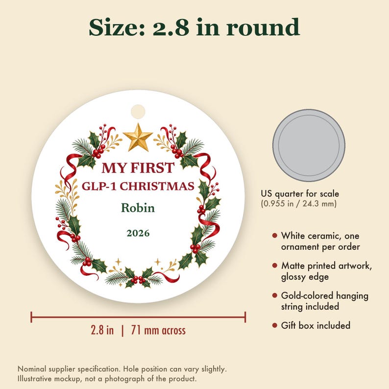 My First GLP-1 Christmas Ornament, Funny Milestone Gift, Custom Name Ceramic Keepsake 2026 image 5