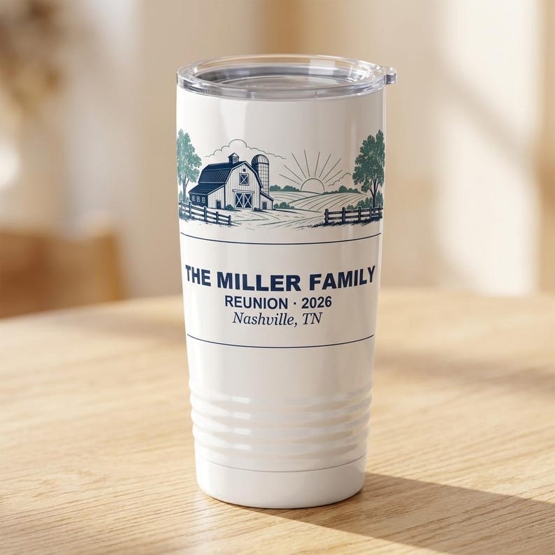 Family Reunion Tumbler 2026, Personalized Farm Custom Name 20oz Travel Cup image 1