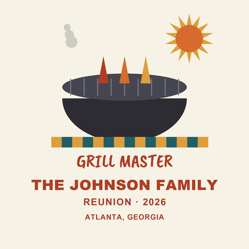 Gepersonaliseerde draagtas voor familiereünie, katoenen canvas tas met grillmaster BBQ-print, cadeau voor papa voor een barbecue in de achtertuin, reünie-attributen, familiereünie 2026 afbeelding 1