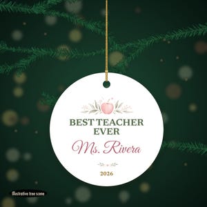 Best Teacher Ever Ornament Pastel, Dainty Apple Cursive Name Ceramic Gift 2026 画像 6