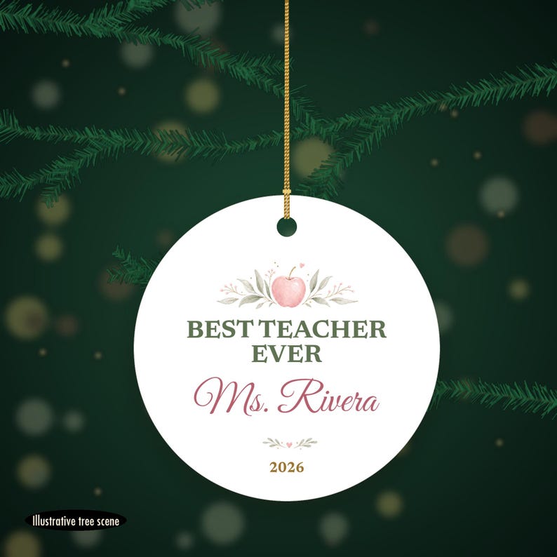 Best Teacher Ever Ornament Pastel, Dainty Apple Cursive Name Ceramic Gift 2026 画像 6