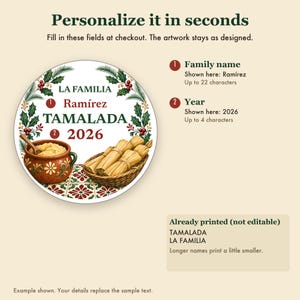 Tamalada Ornament Personalized, Custom Family Name Mexican Christmas Ceramic 2026 image 3