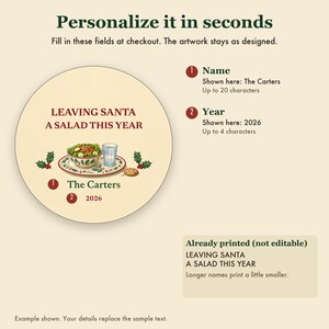 Funny Christmas Ornament, Leaving Santa a Salad This Year, GLP-1 Christmas Humor, Custom Name Ceramic image 3