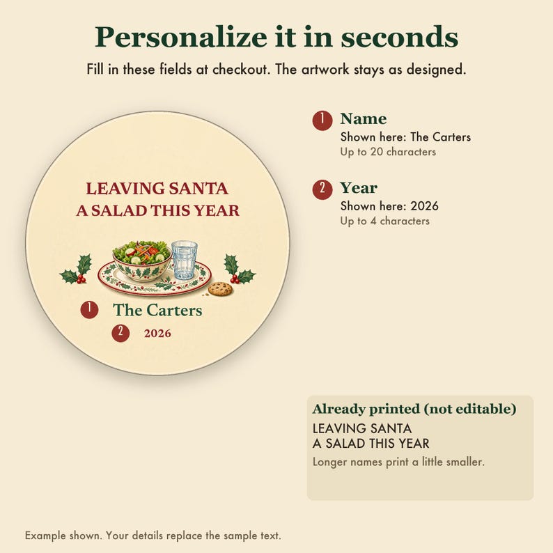 Funny Christmas Ornament, Leaving Santa a Salad This Year, GLP-1 Christmas Humor, Custom Name Ceramic image 3