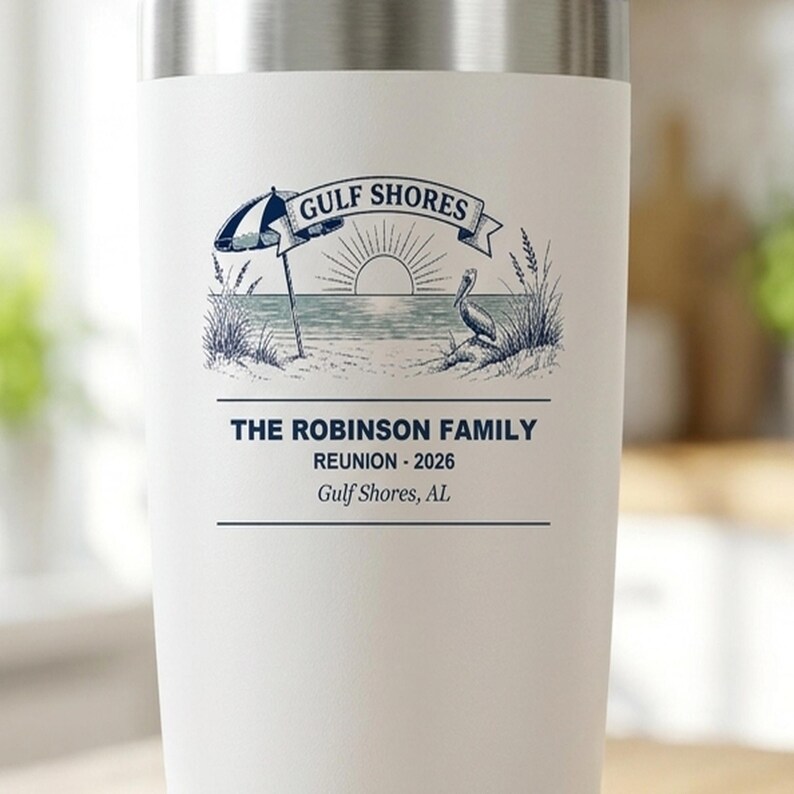 Personalized Family Reunion Tumbler, Gulf Shores 2026 Custom Name 20oz Travel Cup, Beach Vacation Gift, Matching Family Cups, Insulated Mug image 3