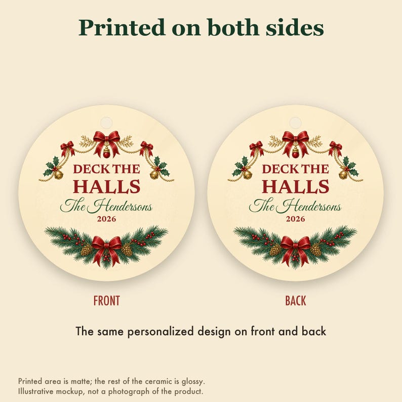 Deck the Halls Christmas Ornament, Classic Garland Custom Family Name Ceramic 2026 image 8