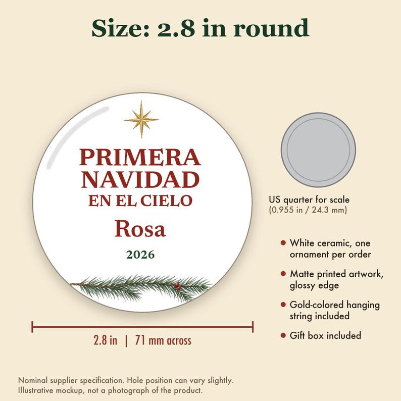 Primera Navidad en el Cielo Ornament, Spanish Memorial Remembrance Ceramic Personalized imagem 5