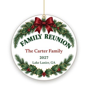 Family Reunion Ornament Set Personalized, Bulk Matching Ceramic Keepsakes, Custom Name Year image 2