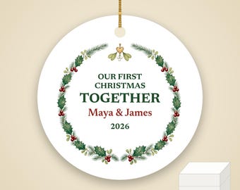 Our First Christmas Together Ornament 2026, Personalized Couple Names Ceramic Keepsake, Boyfriend Girlfriend Gift