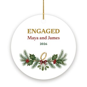 Engaged Christmas Ornament 2026, Personalized Couple Names Engagement Ceramic Keepsake, She Said Yes Gift immagine 2