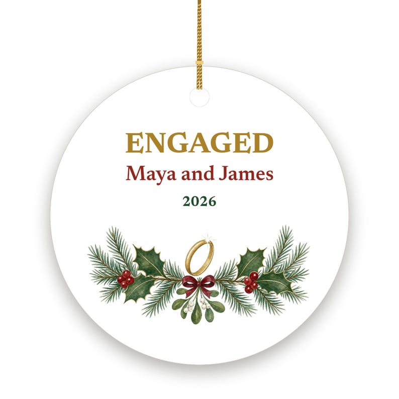 Engaged Christmas Ornament 2026, Personalized Couple Names Engagement Ceramic Keepsake, She Said Yes Gift immagine 2