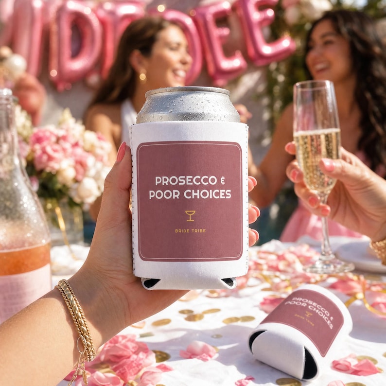 Funny Prosecco Bachelorette Koozie, Personalized Can Cooler for Bridal Party Gifts, Wedding Party Favor, Custom Drink Koozie, Girls Night image 1
